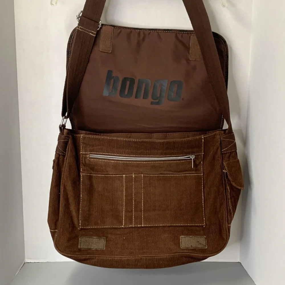 BONGO Brown Corduroy Star Pattern Messenger Bag adjustable strap